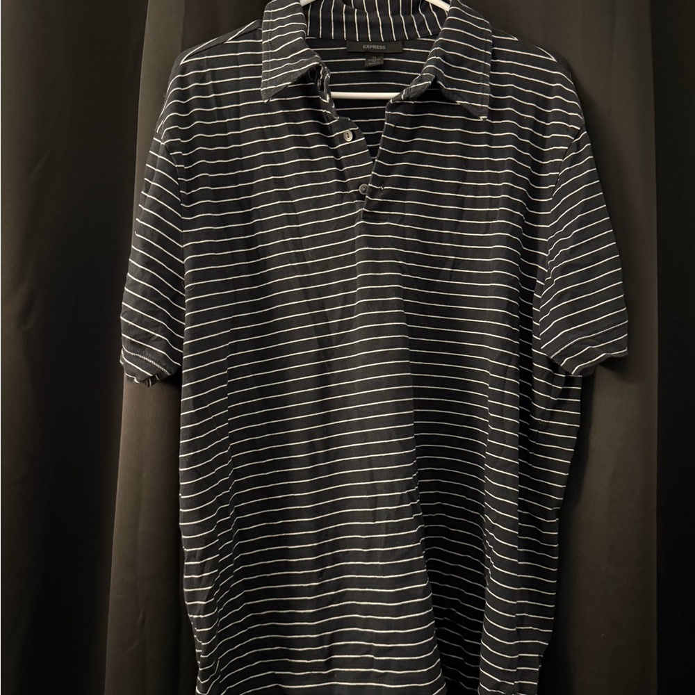 Express Men's Black Striped Polo Shirt